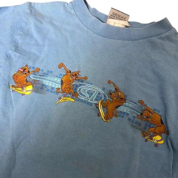 y2k 90's Vintage Scooby Doo Cartoon Network Blue Long Sleeve Graphic Tee Kids - Picture 4 of 8